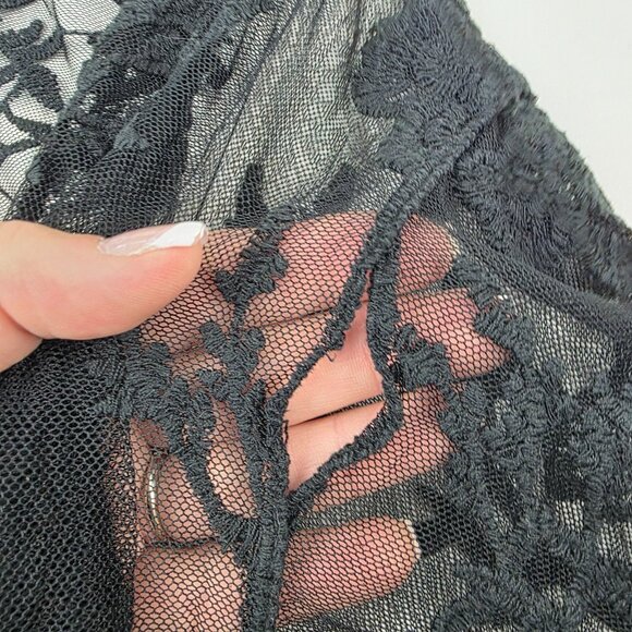 Womens Black Mesh Lace Scallop Edge Kimono Size L-XL Floral Open Coverup Gothic - Picture 14 of 14